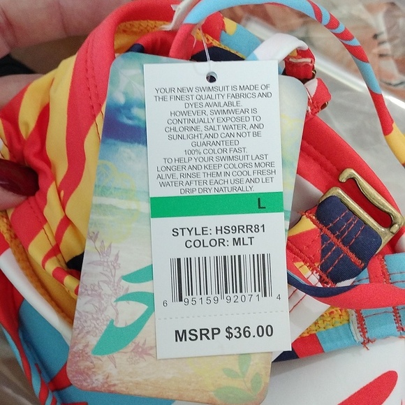 Hobie Womens Orange Floral Bloomy Daze Bandeau Bikini Swim Top, Size Large - Picture 8 of 12